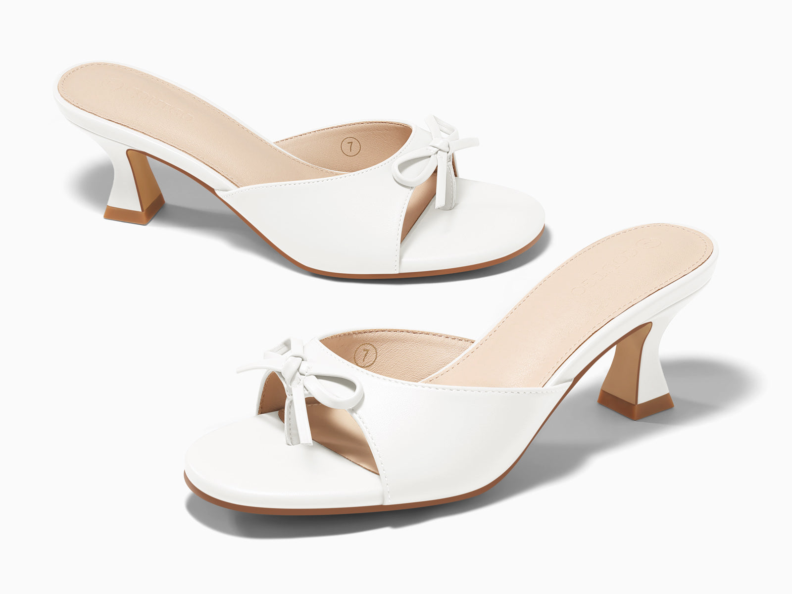 Coutgo Women's White Pu Kitten Heels Sandals