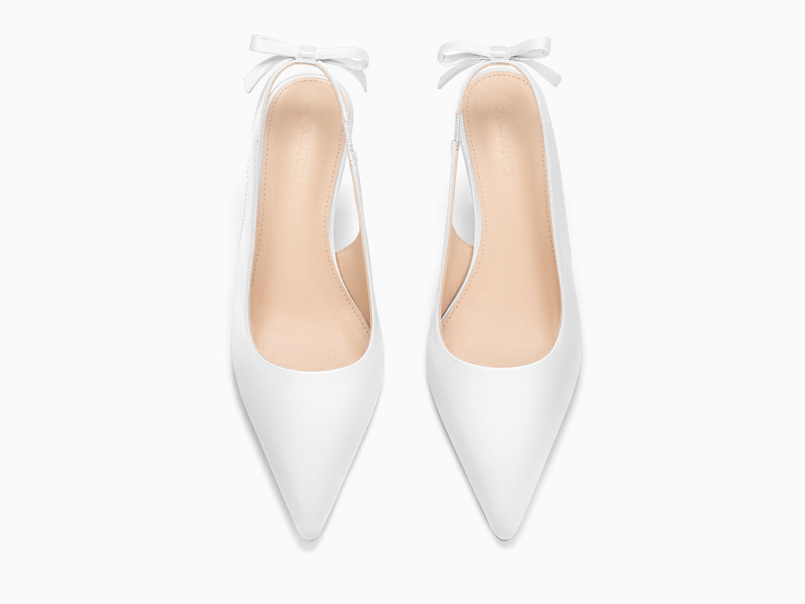 Coutgo Womens White Slingback Heels with Bow