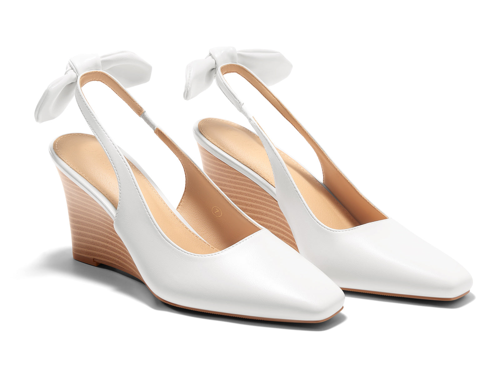 Coutgo Womens White Pu Wedge Heels