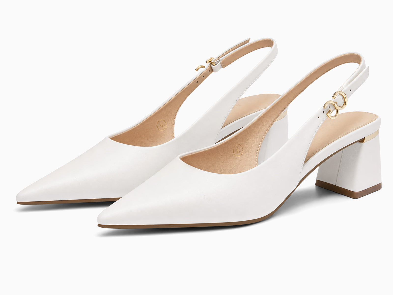 Coutgo Womens PU White Slingback Chunky Heels