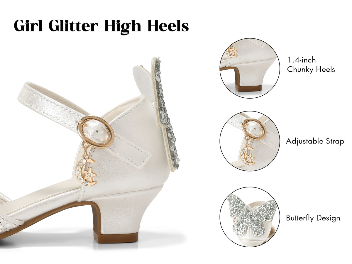 Coutgo Girls Glitter Princess High Heel Dress Shoes