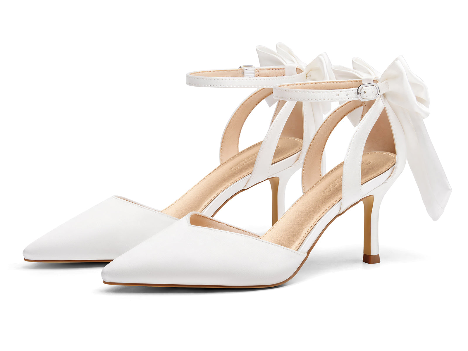 Coutgo Women's White Satin Kitten Heels