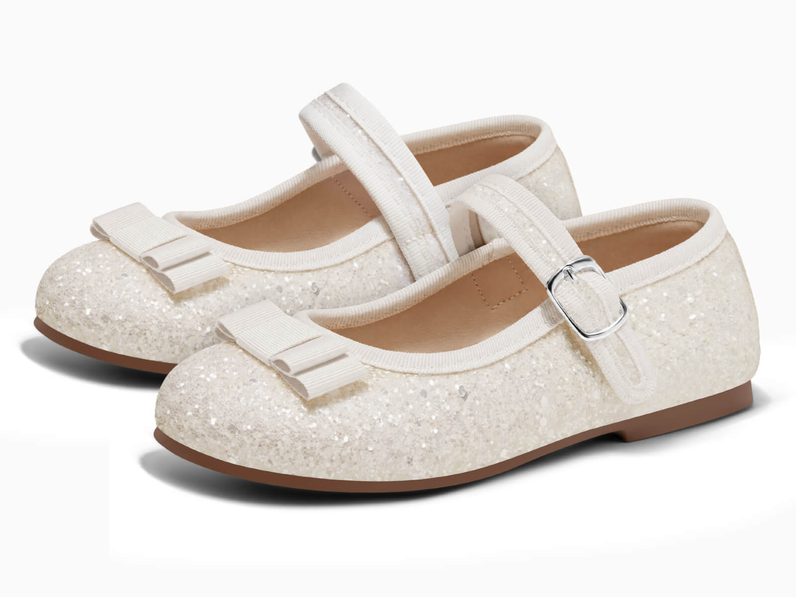 Coutgo Girls White Glitter Mary Jane Dress Shoes