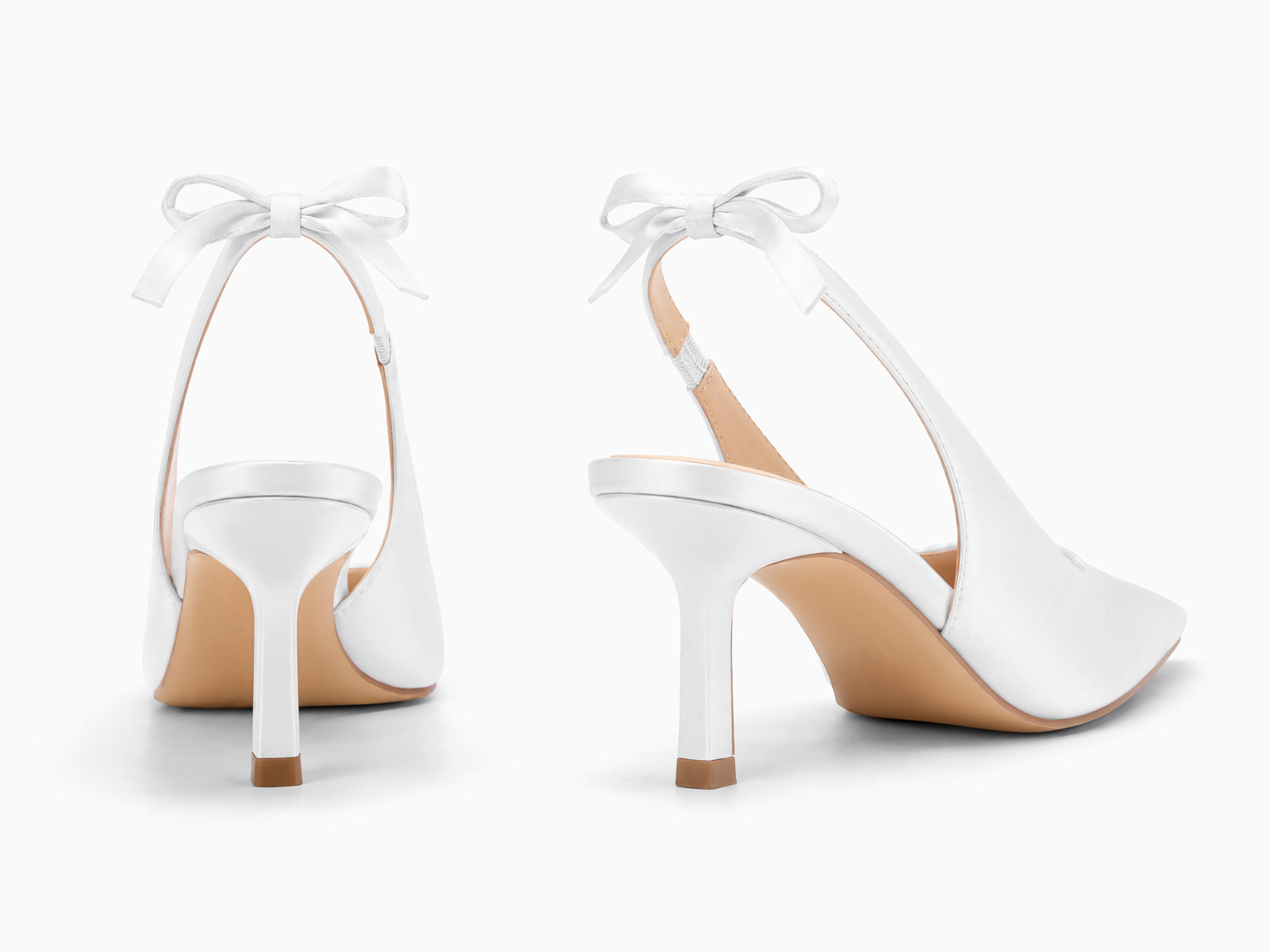 Coutgo Womens White Slingback Heels with Bow