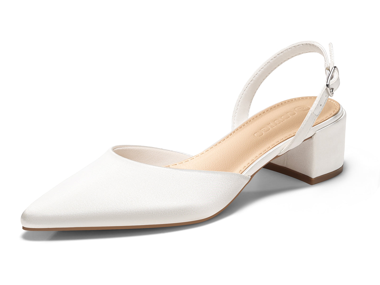 Coutgo Womens White Low Chunky Heels