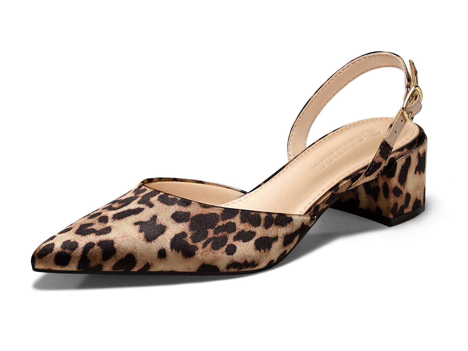 Coutgo Womens Leopard Low Chunky Heels