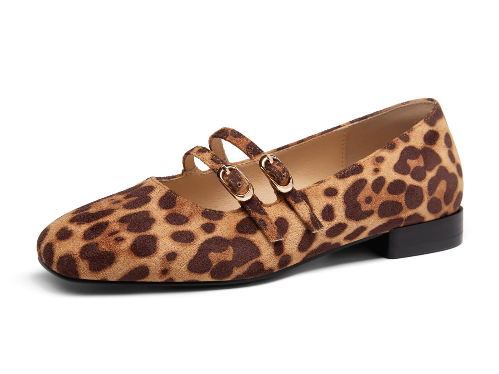 Coutgo Women's Leopard Suede Mary Jane Flats