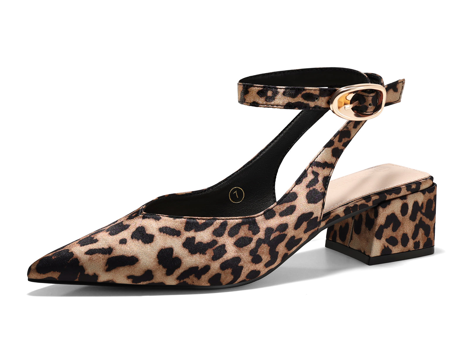 Coutgo Womens Leopard Textile Low Heel Pumps