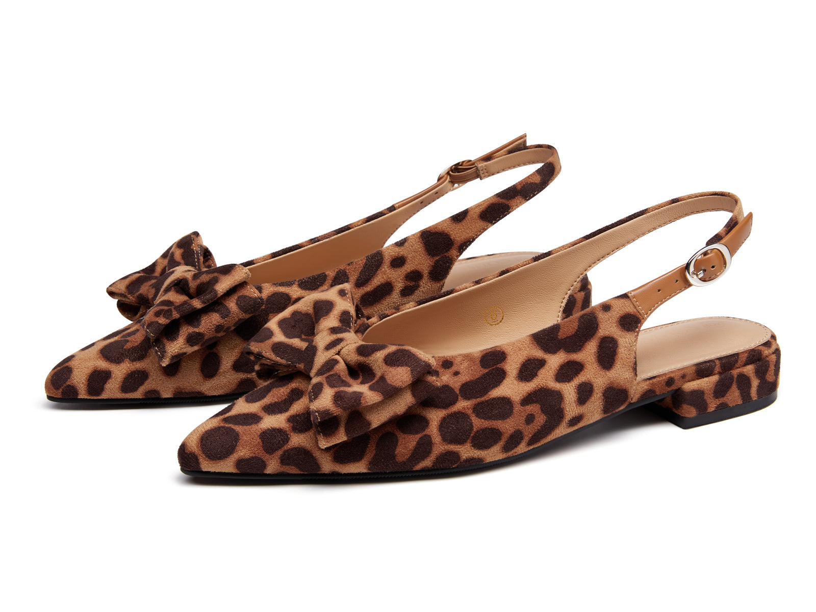 Coutgo Womens Leopard Pointed Toe Slingback Flats