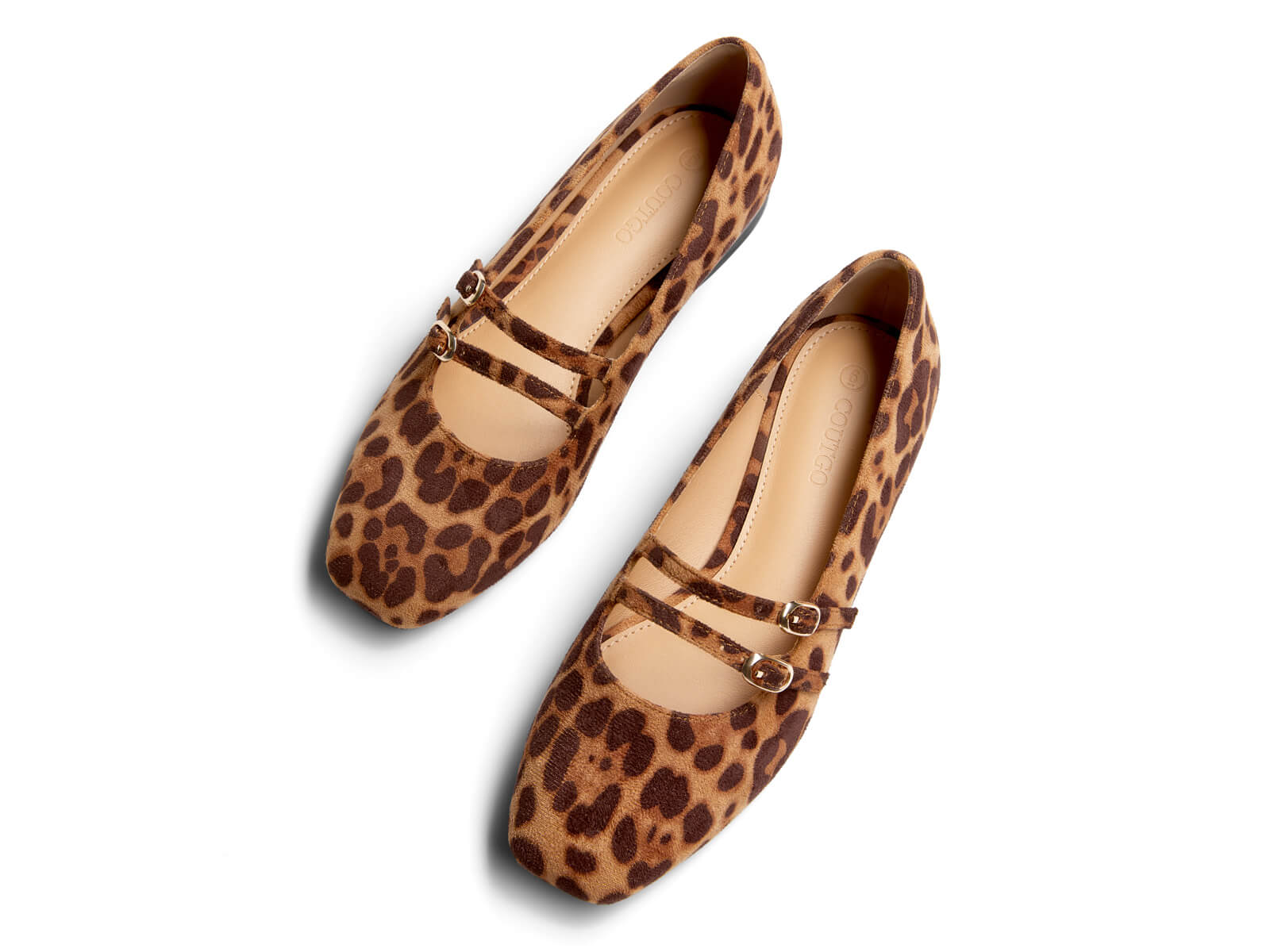 Coutgo Women's Leopard Suede Mary Jane Flats