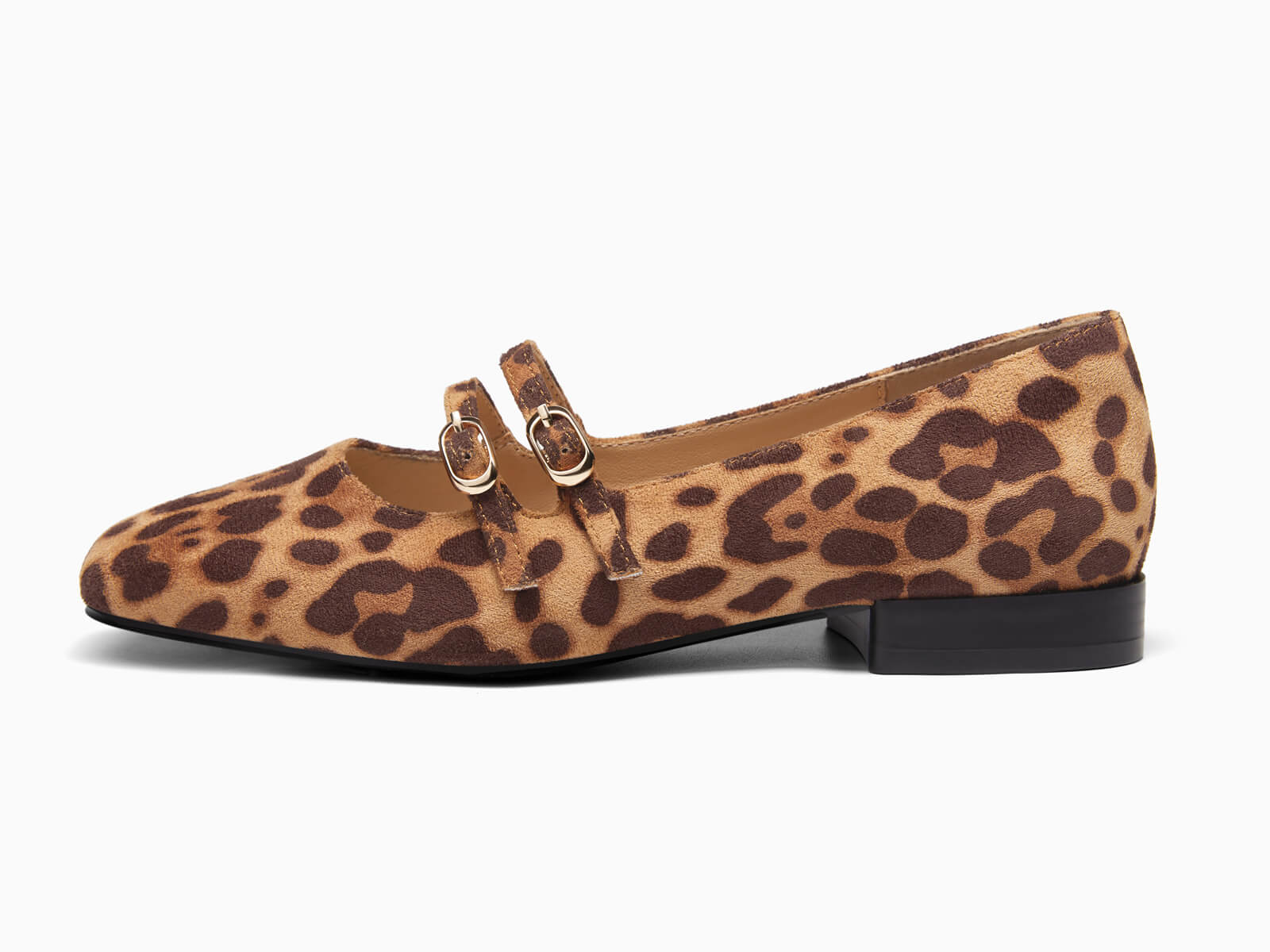 Coutgo Women's Leopard Suede Mary Jane Flats