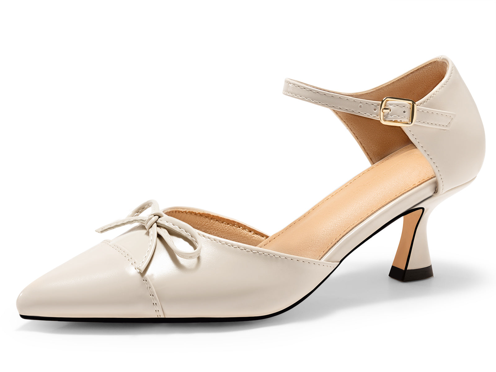 Coutgo Womens Beige Bow Kitten Heels