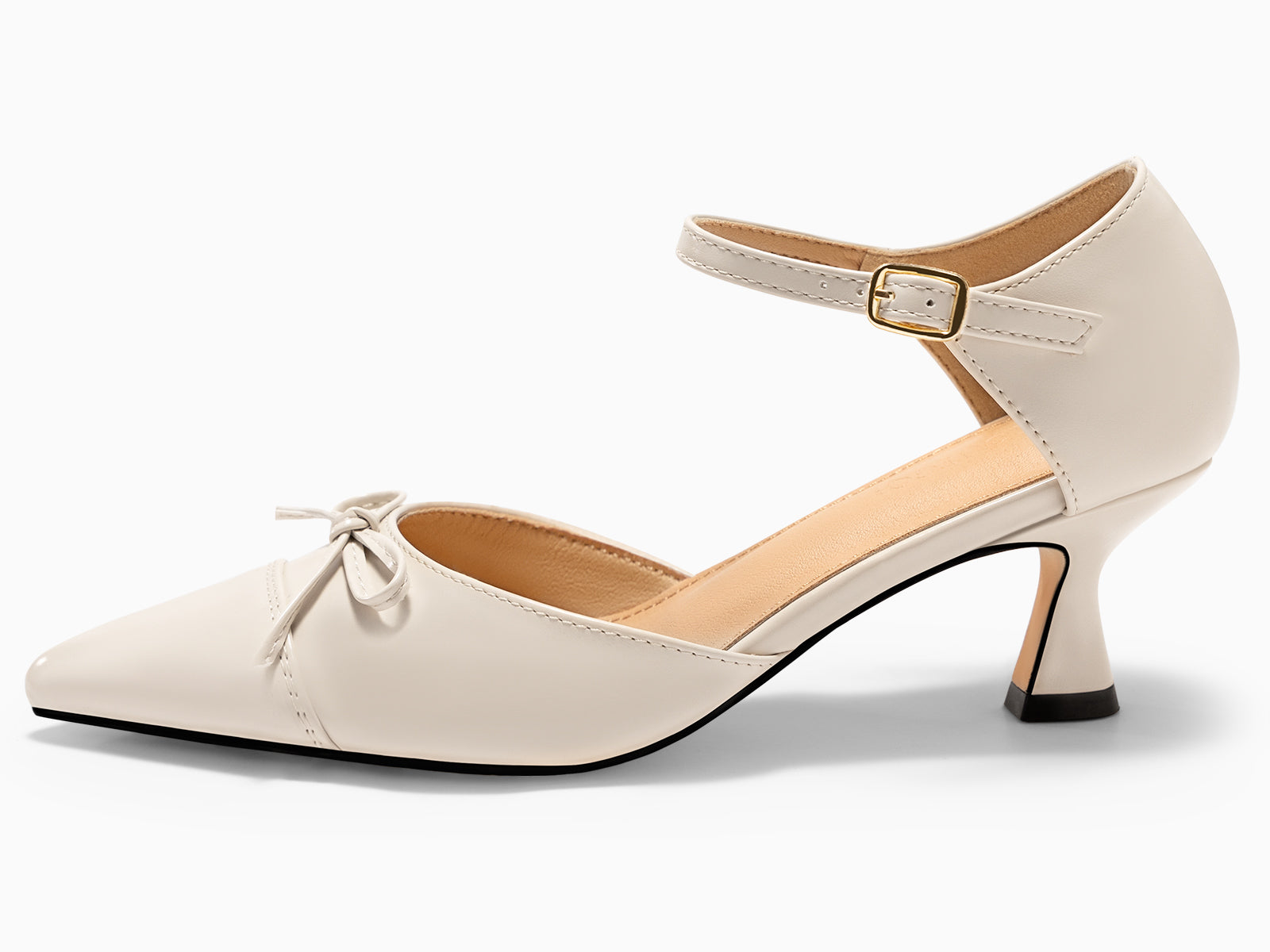 Coutgo Womens Beige Bow Kitten Heels