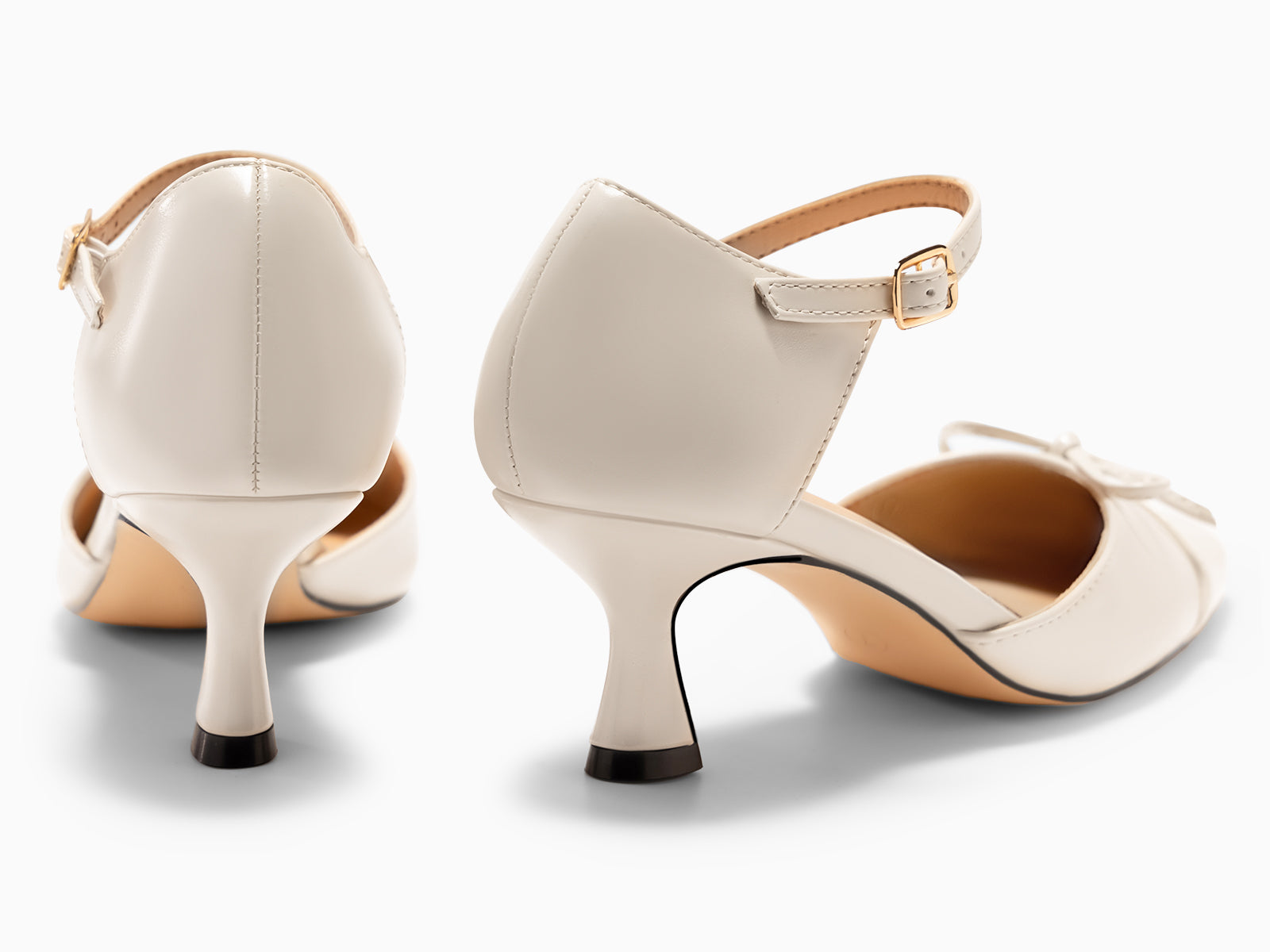 Coutgo Womens Beige Bow Kitten Heels