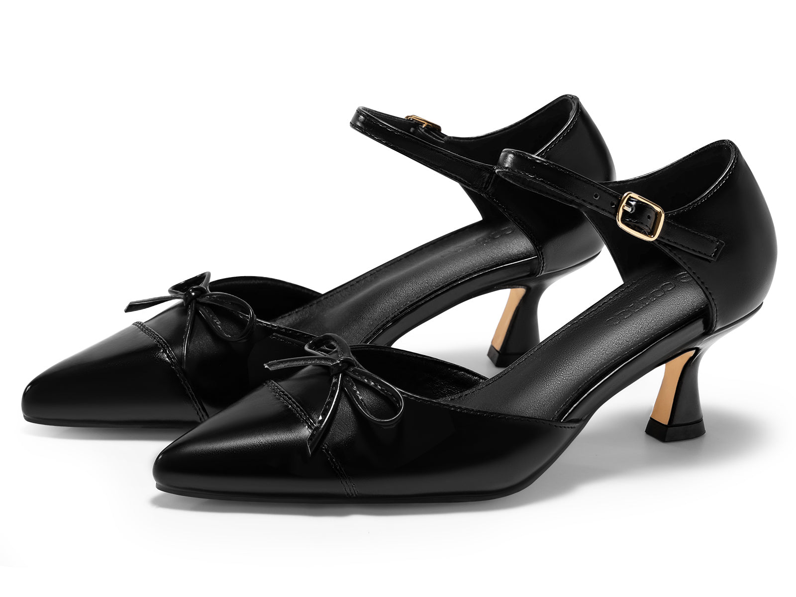 Coutgo Womens Black Bow Kitten Heels