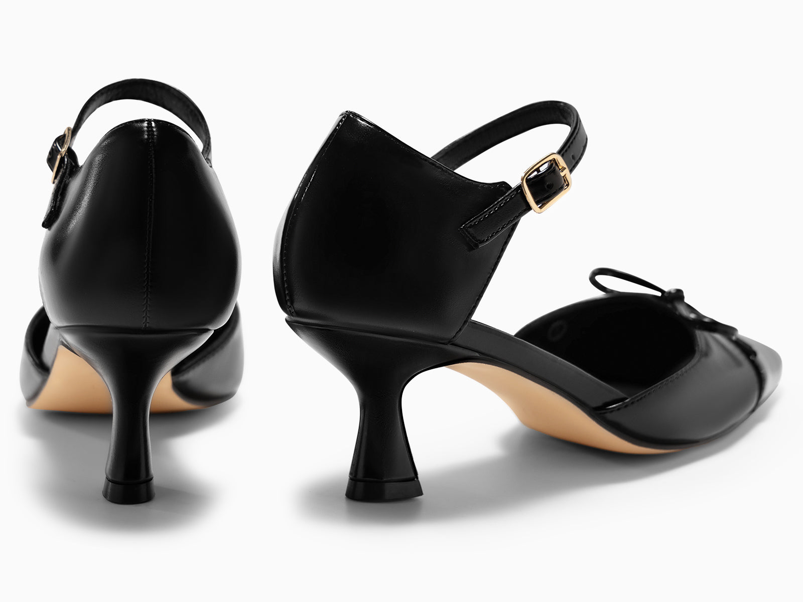 Coutgo Womens Black Bow Kitten Heels