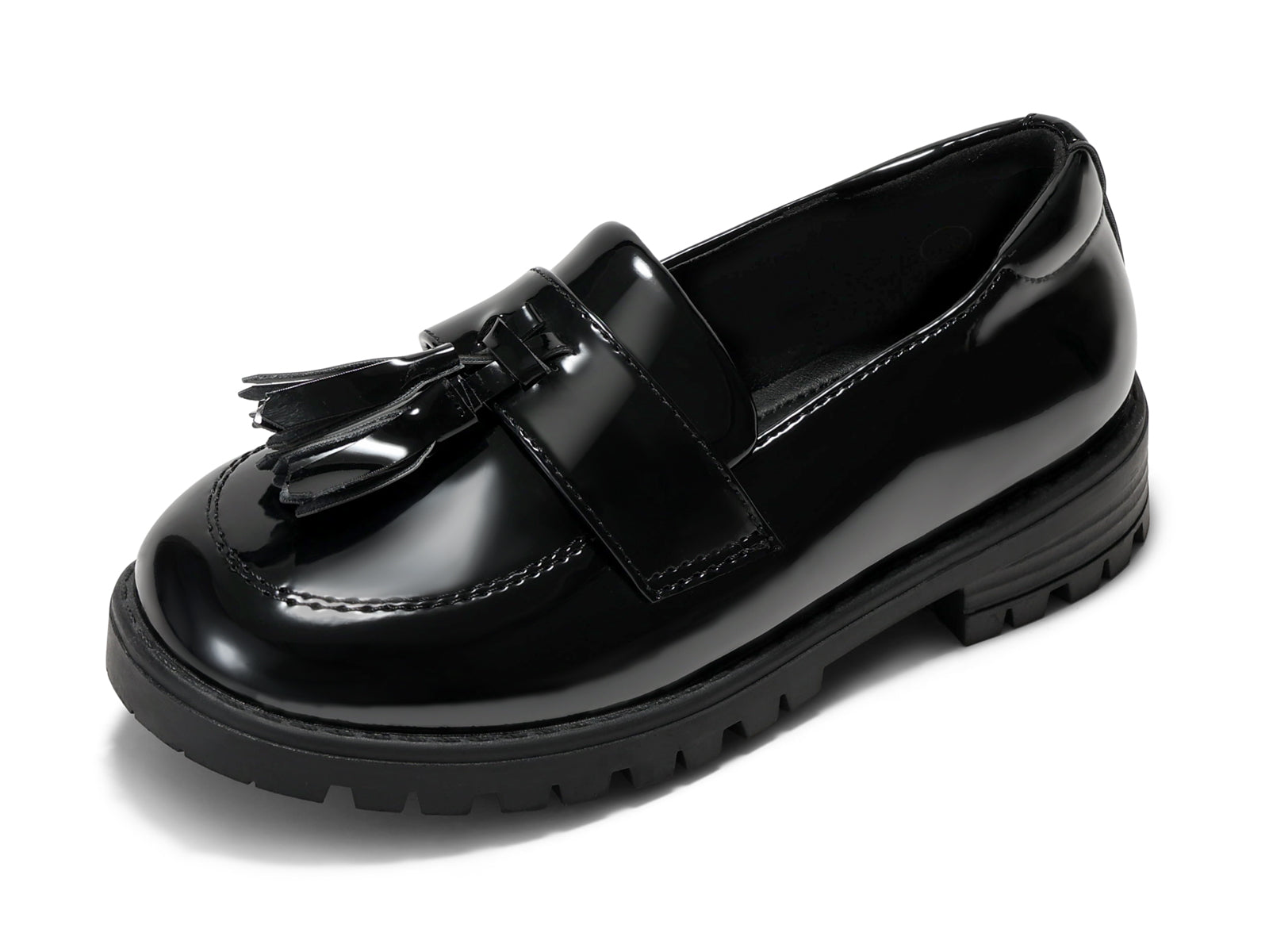 Coutgo Girls Black Pat Platform Slip Loafers