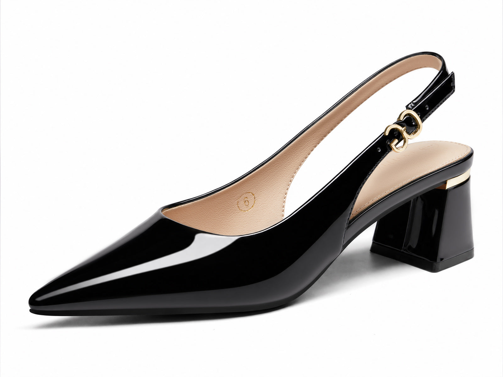 Coutgo Womens Cool Black Slingback Chunky Heels