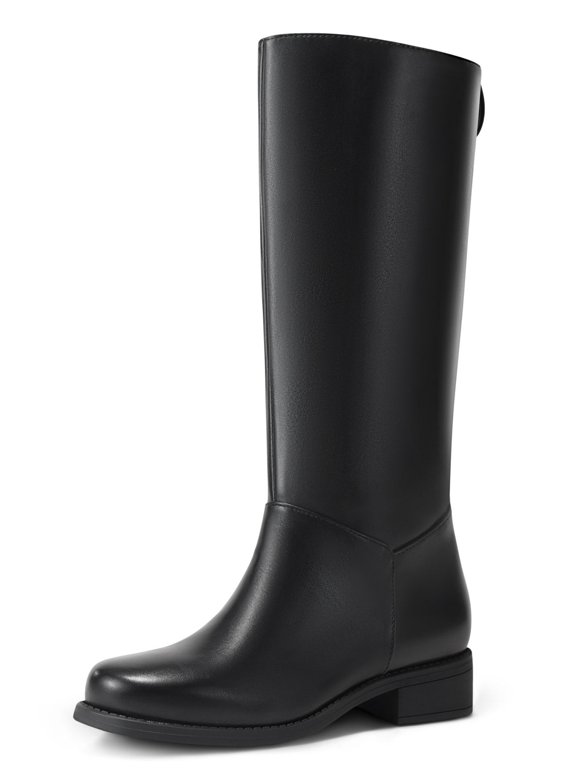 Coutgo Women Black Pu Square Toe Riding Boots