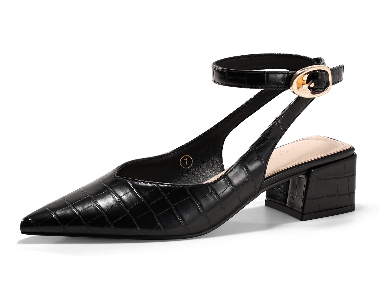 Coutgo Womens Black Croc Low Heel Pumps