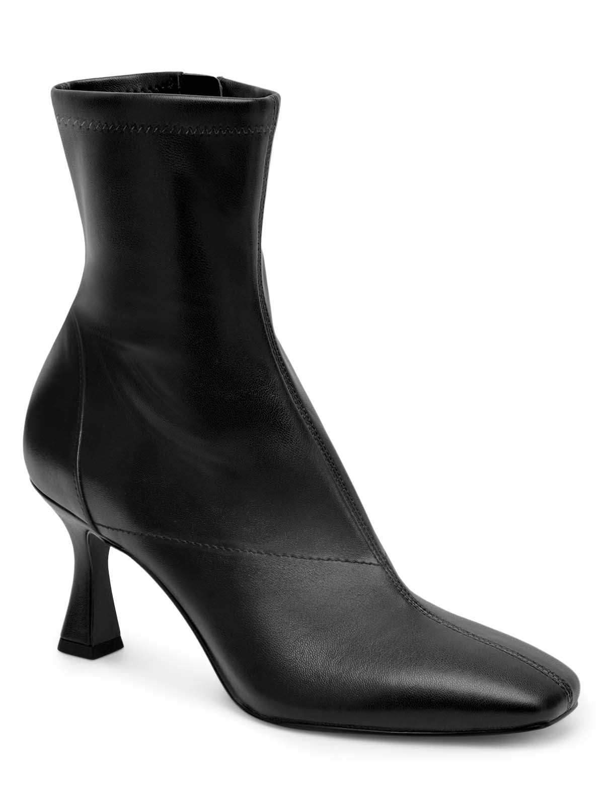 Coutgo Womens Leather Black Kitten Heel Booties