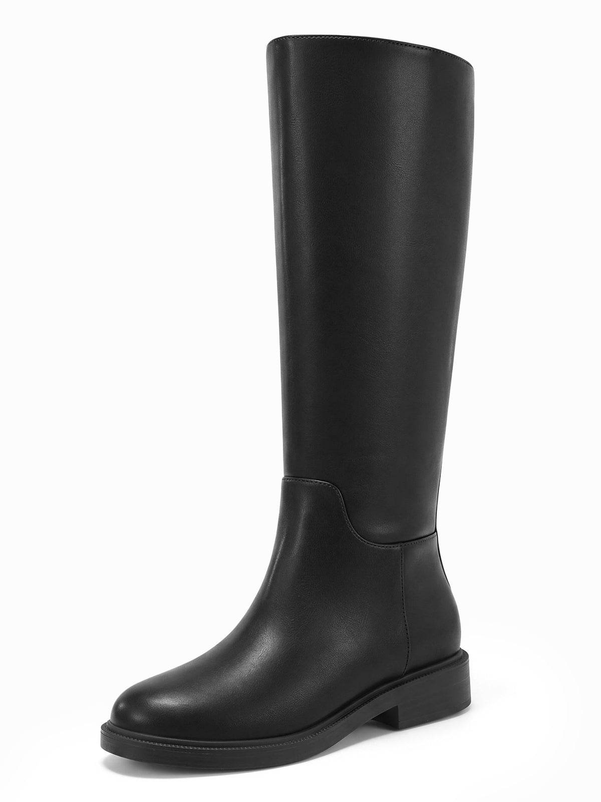 Coutgo Womens Leather Black Suede Knee Boots