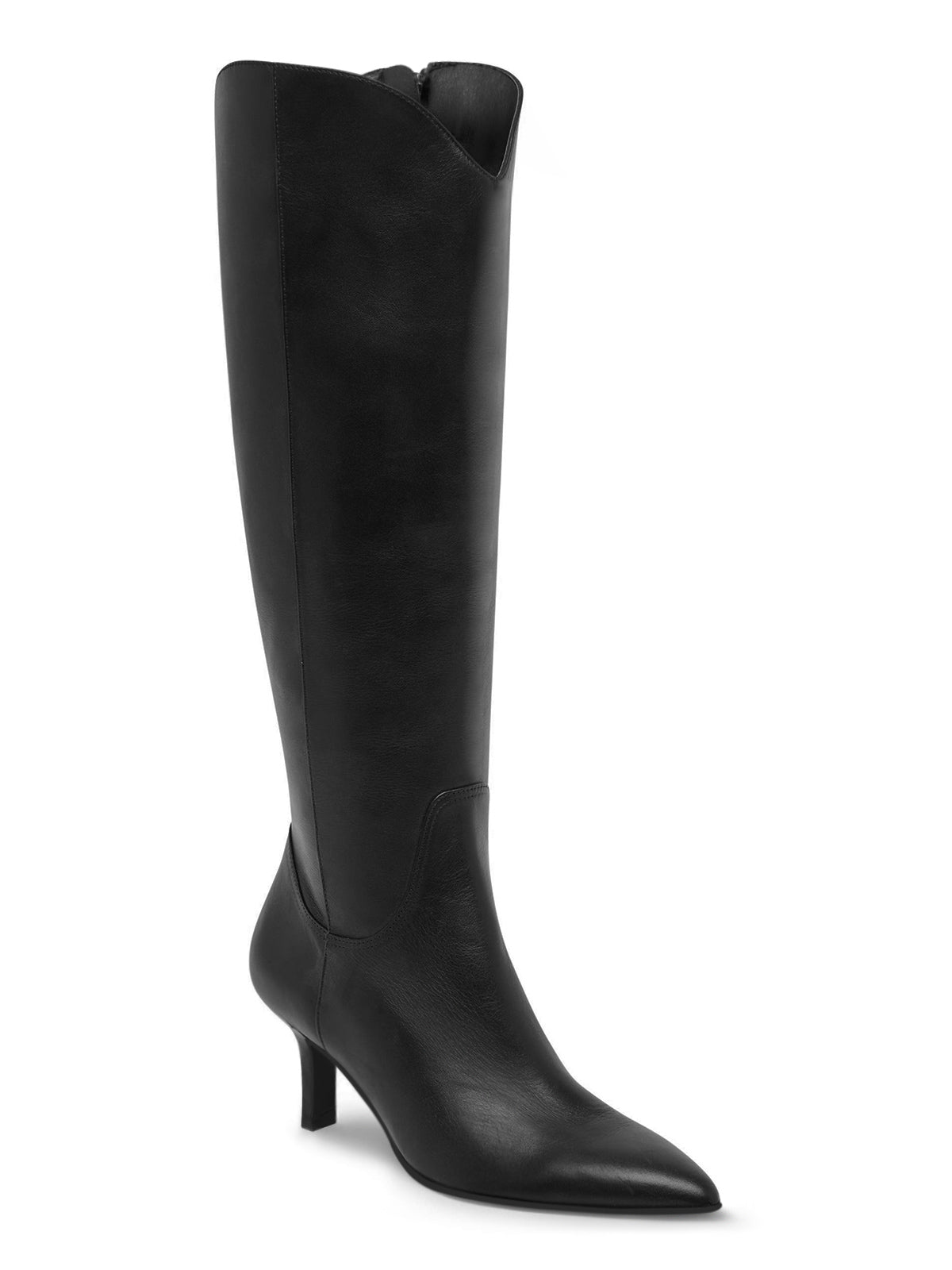 Coutgo Womens Black Pu Kitten Heel Knee Boot