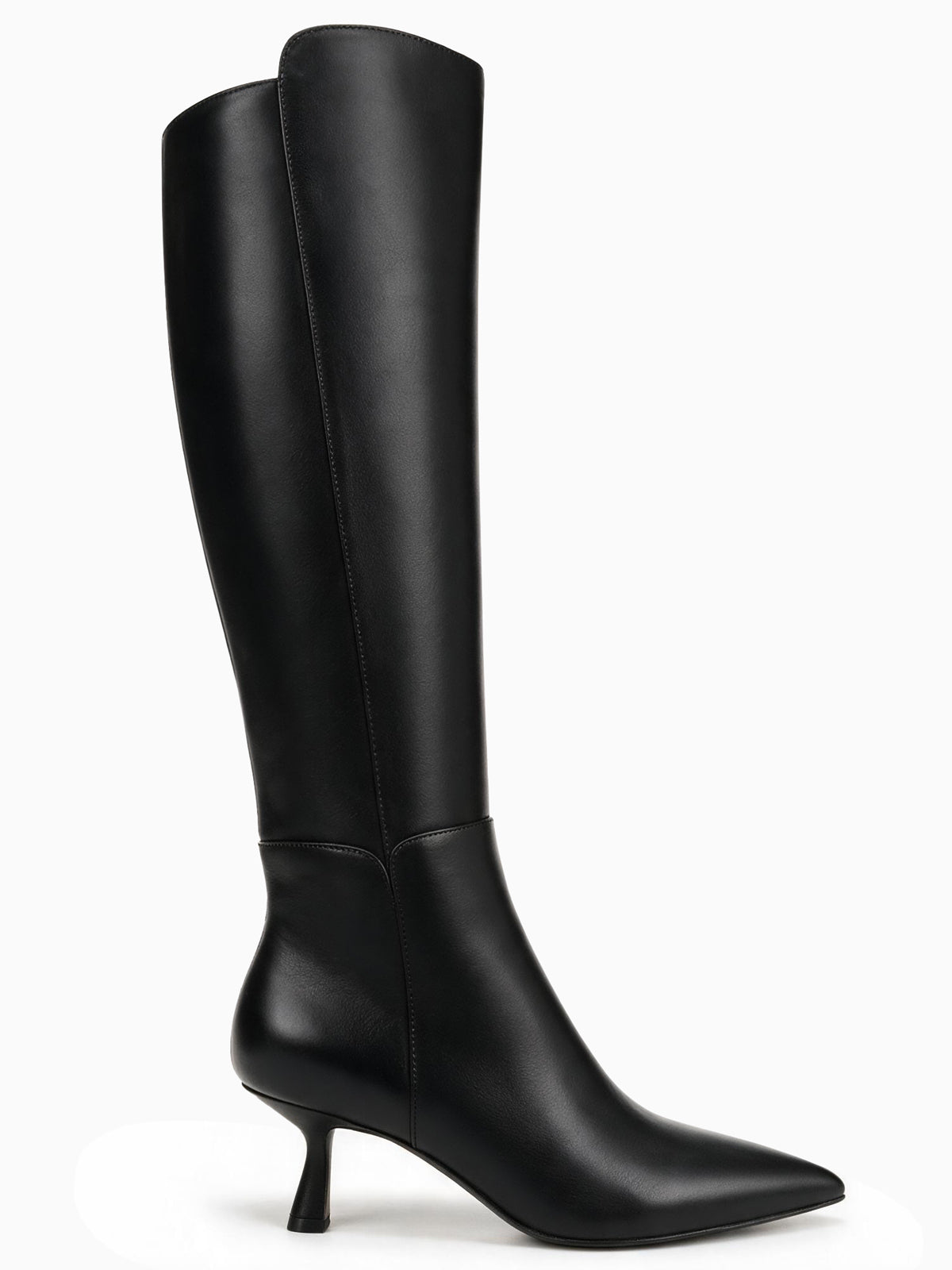 Coutgo Womens Leather Black Kitten Heel Boots