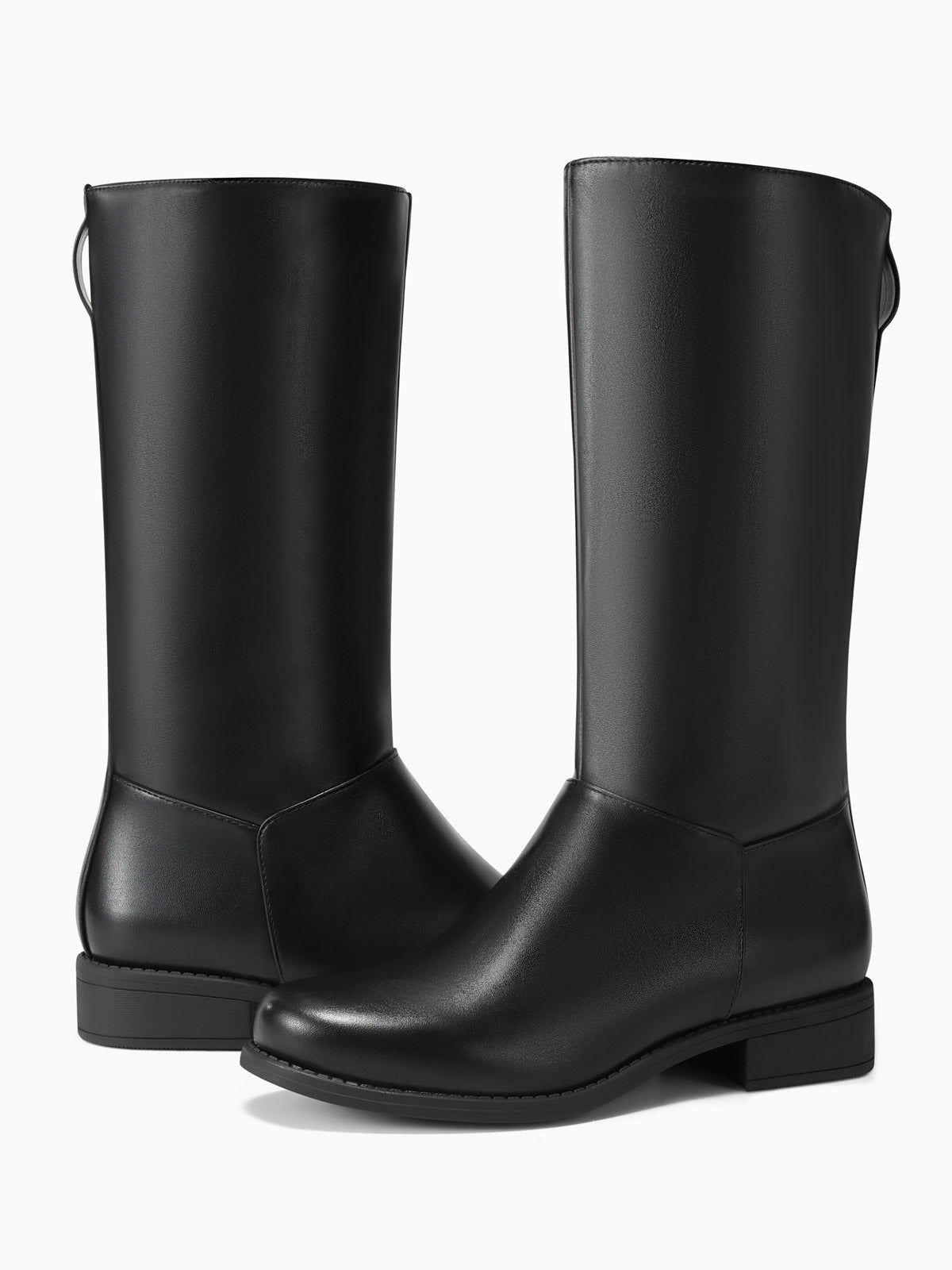 Coutgo Women Black Pu Square Toe Riding Boots