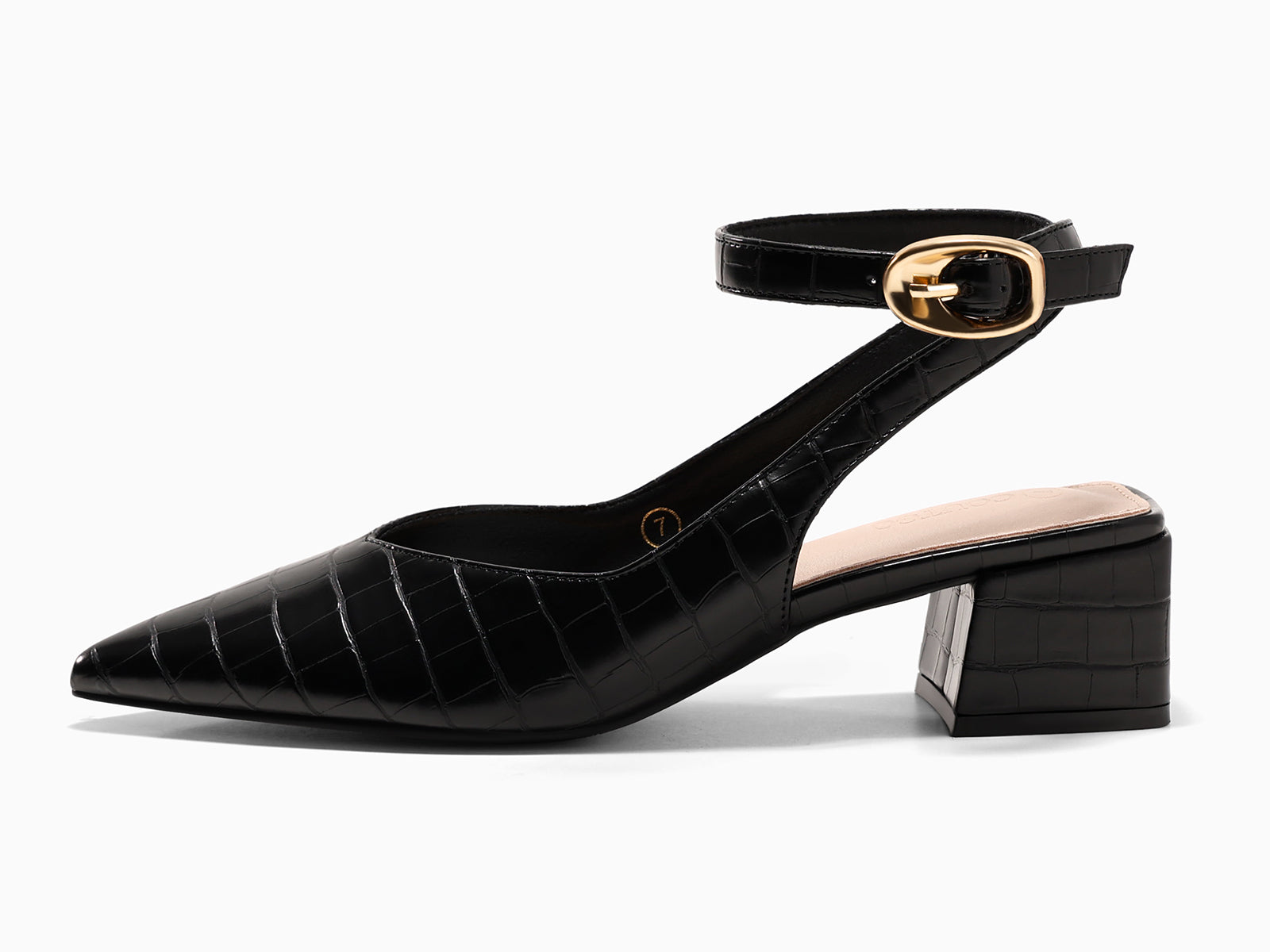 Coutgo Womens Black Croc Low Heel Pumps