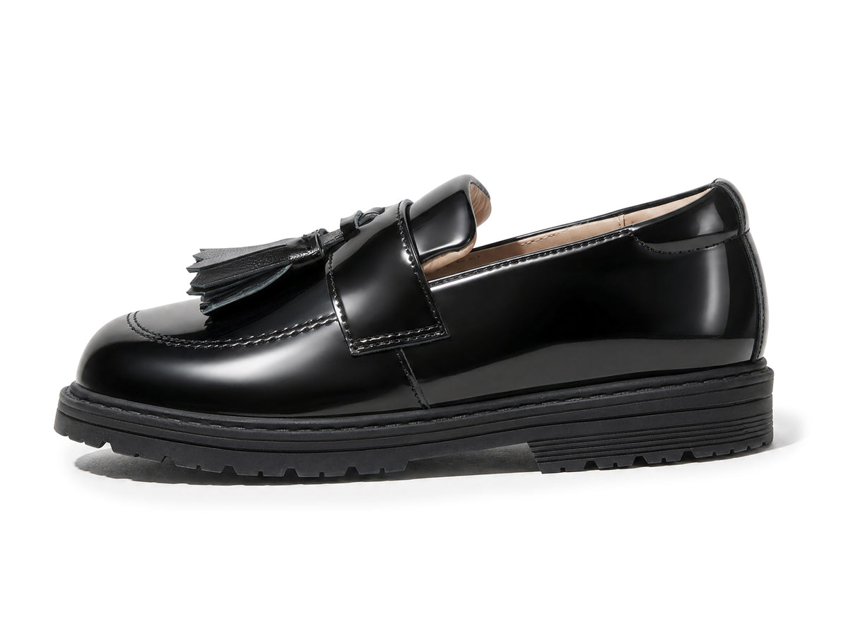 Coutgo Girls Black Pat Platform Slip Loafers