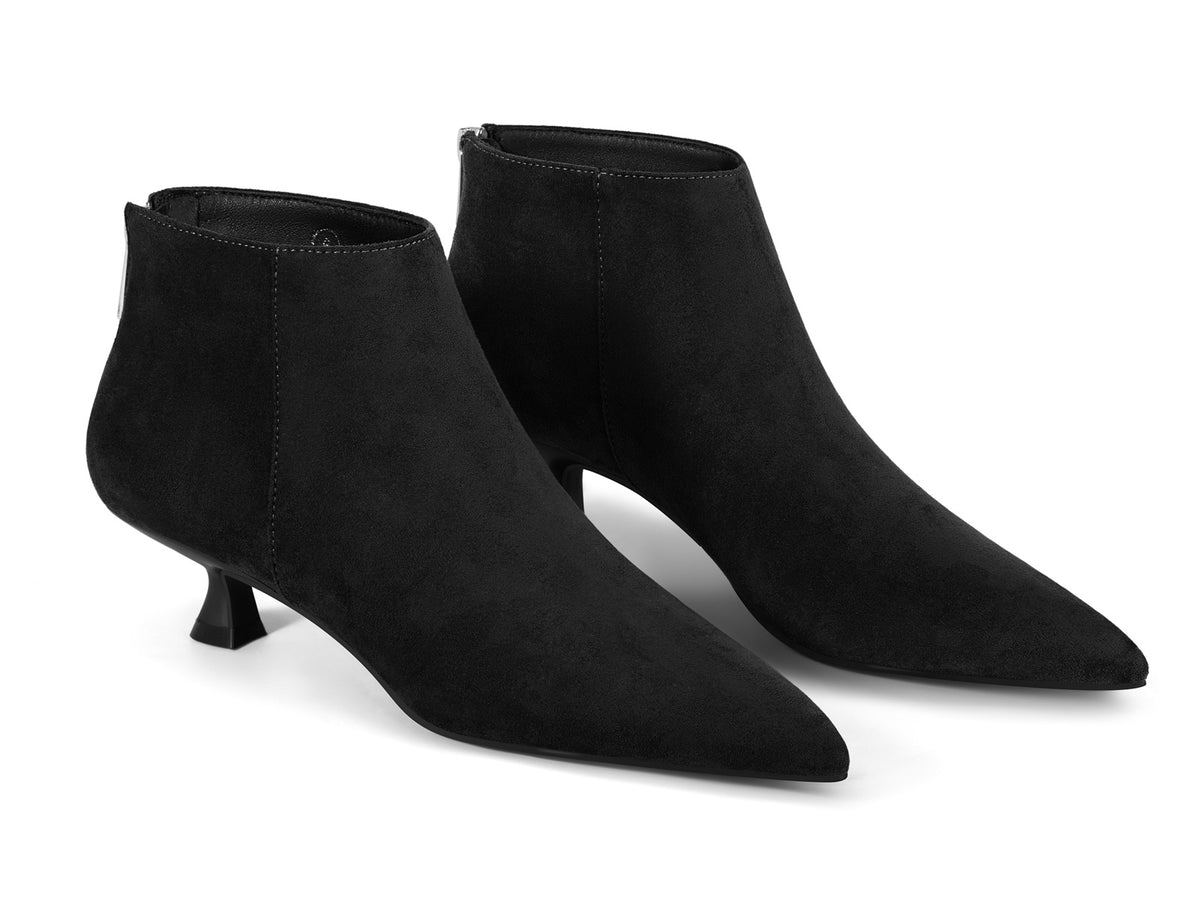 Coutgo Women Black Suede Pointed Ankle Booties