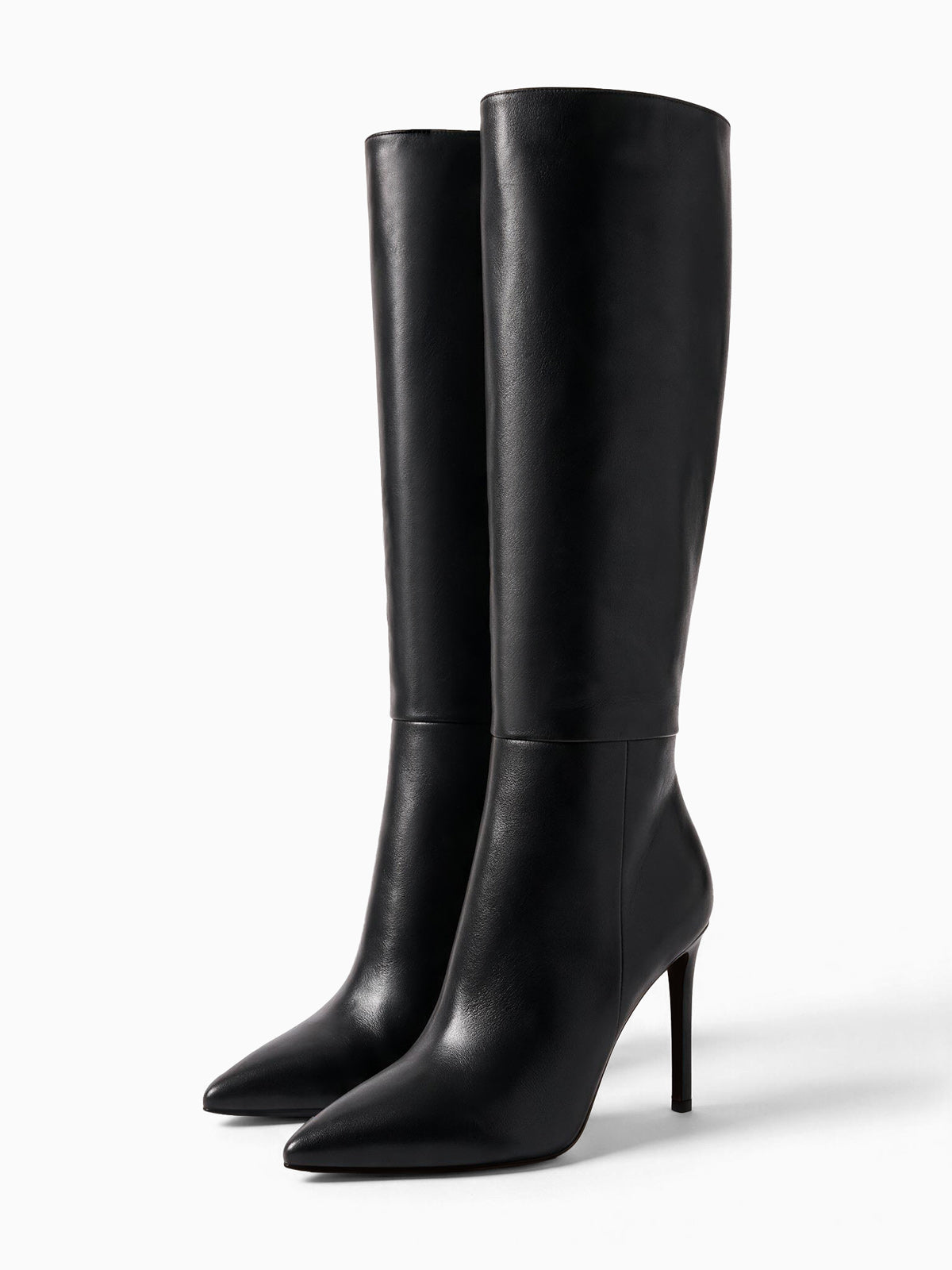 Coutgo Womens Black Pu Stiletto Knee Boots