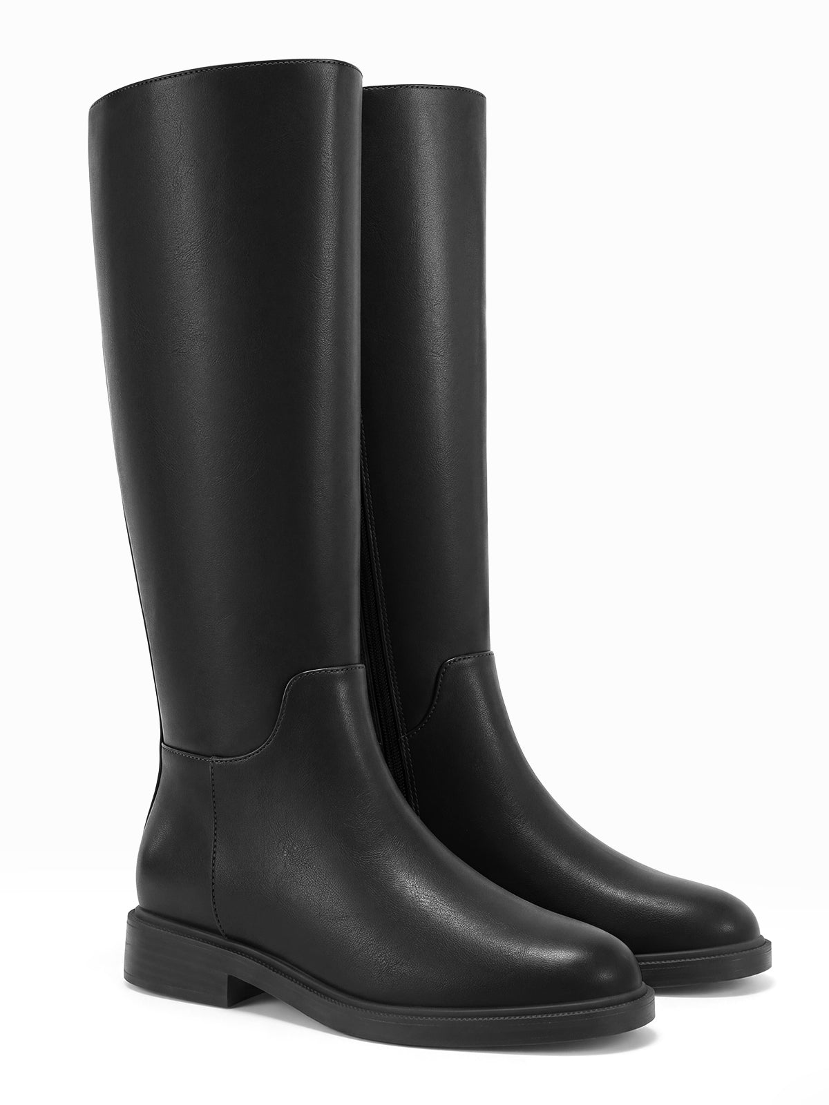 Coutgo Womens Leather Black Suede Knee Boots
