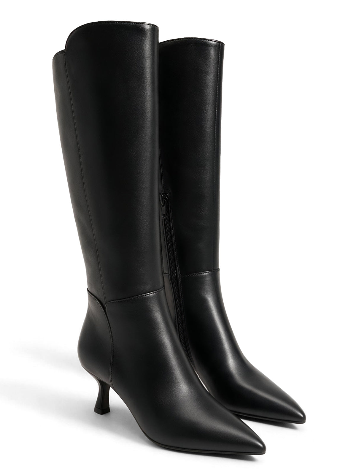 Coutgo Womens Leather Black Kitten Heel Boots