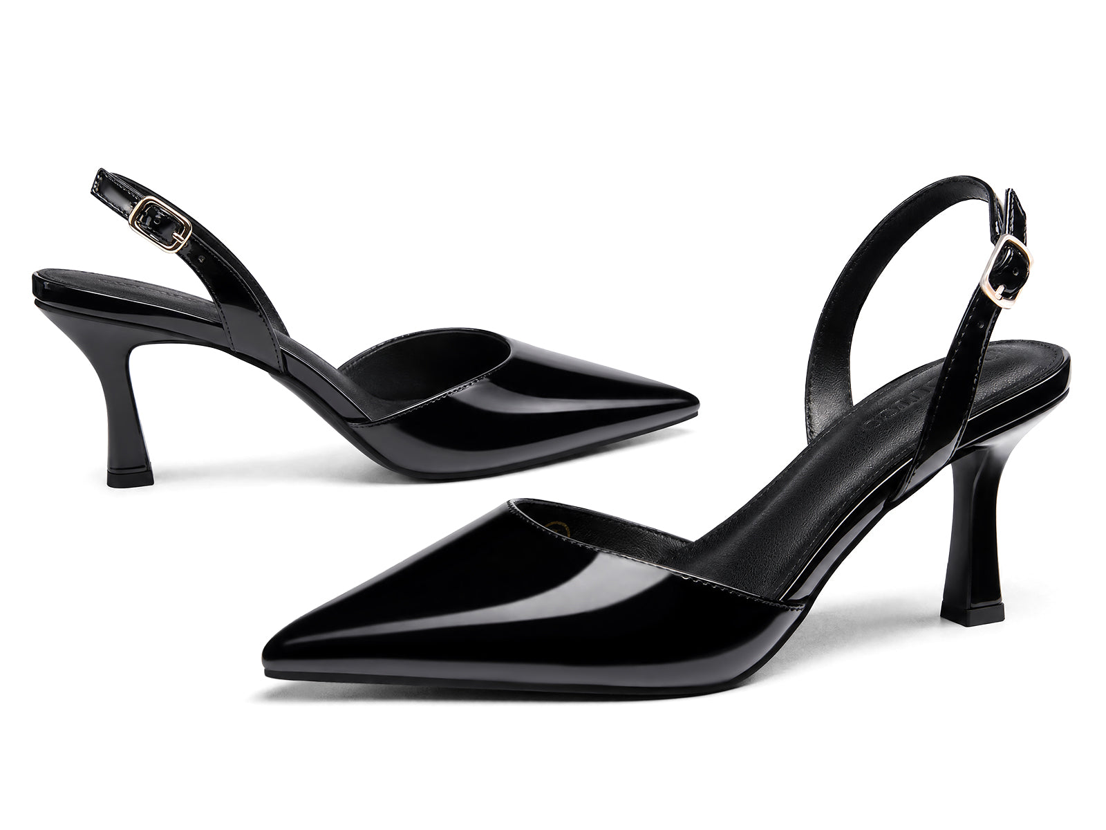 Coutgo Womens Black Slingback Kitten Heels
