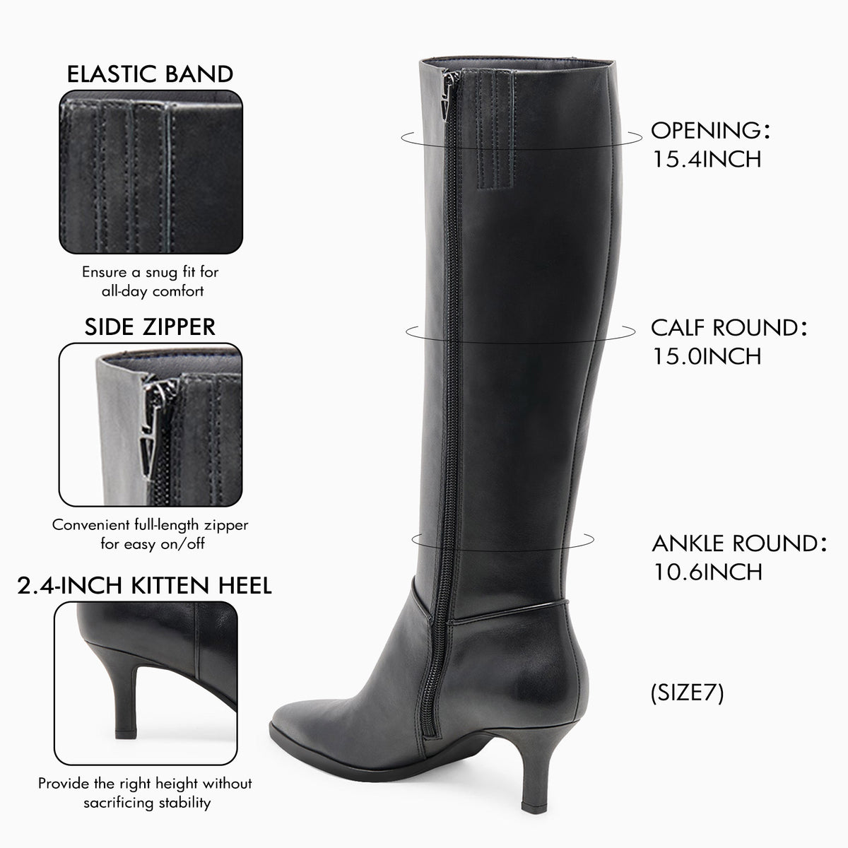 Coutgo Women Black PU Pointed Knee Boots