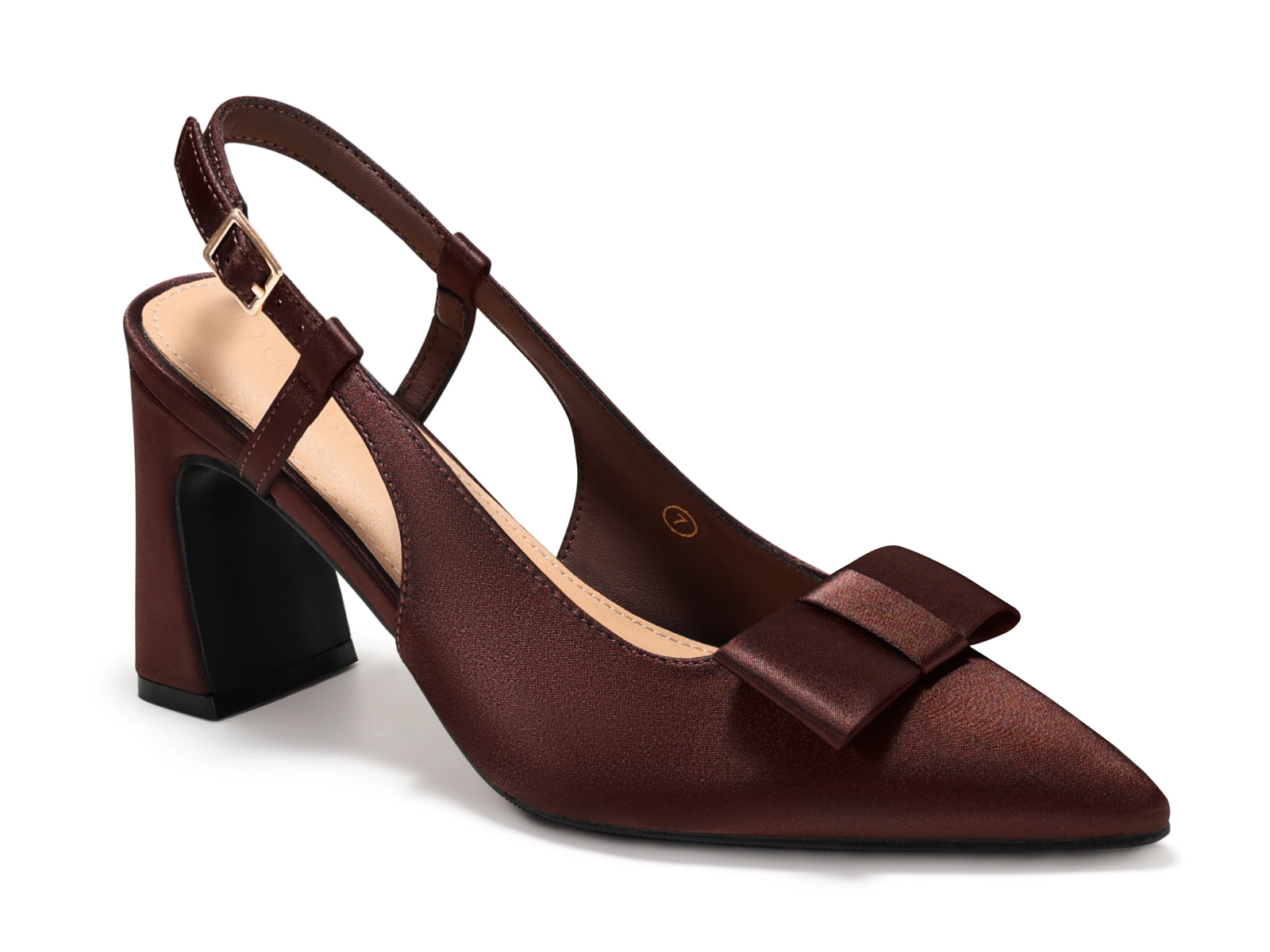 Coutgo Womens Chocolate Brown Slingback Chunky High Heels