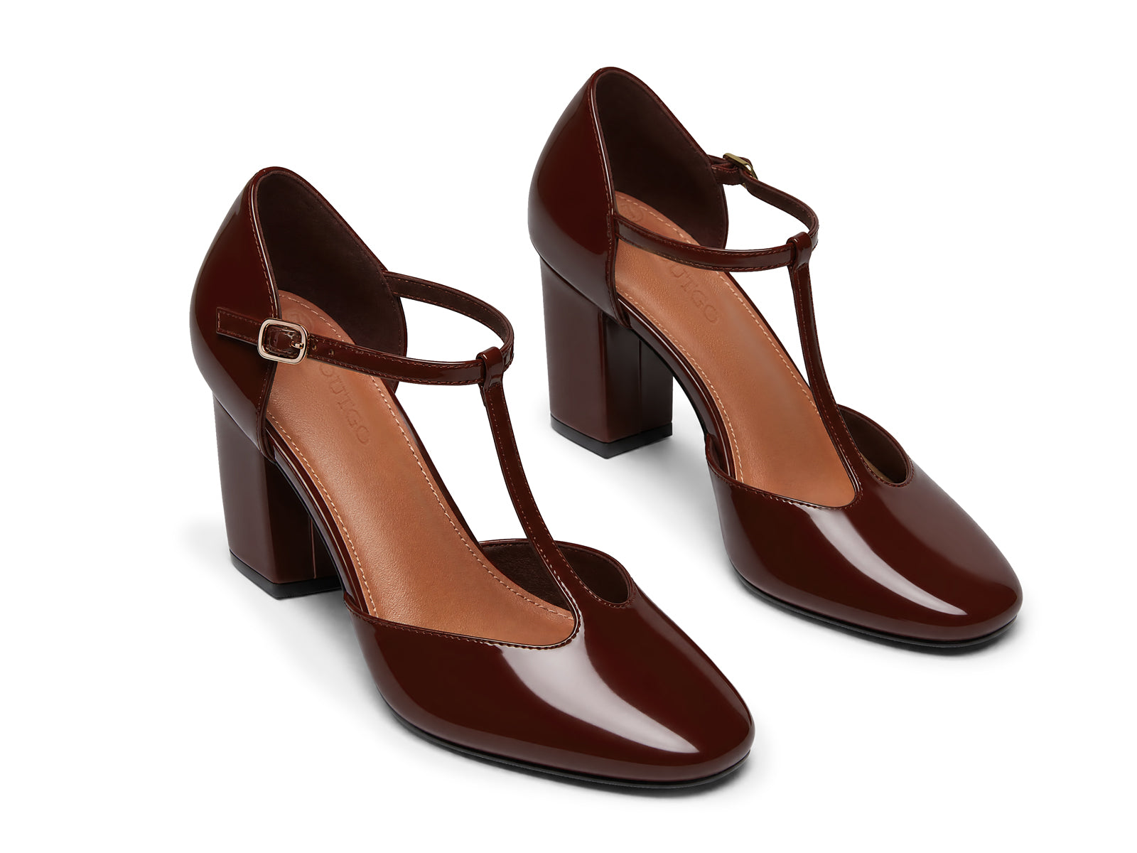 Coutgo Womens Coffee Mary Jane Chunky Heels