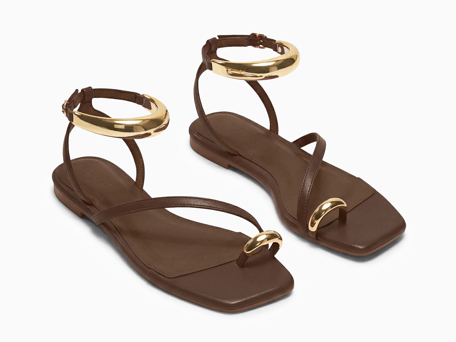 Coutgo Womens Coffee Strappy Flat Sandals