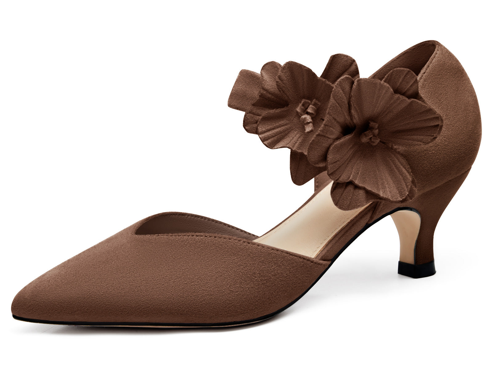 Coutgo Womens Suede Coffee Low Kitten Heels