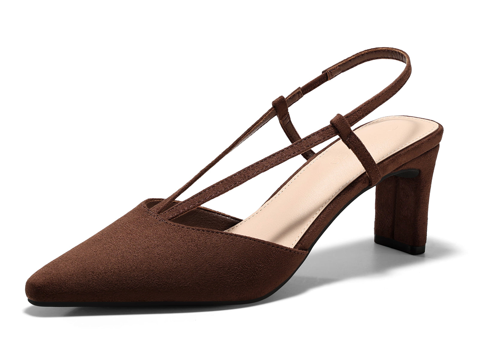 Coutgo Womens Dark Brown Suede Low Chunky Heels