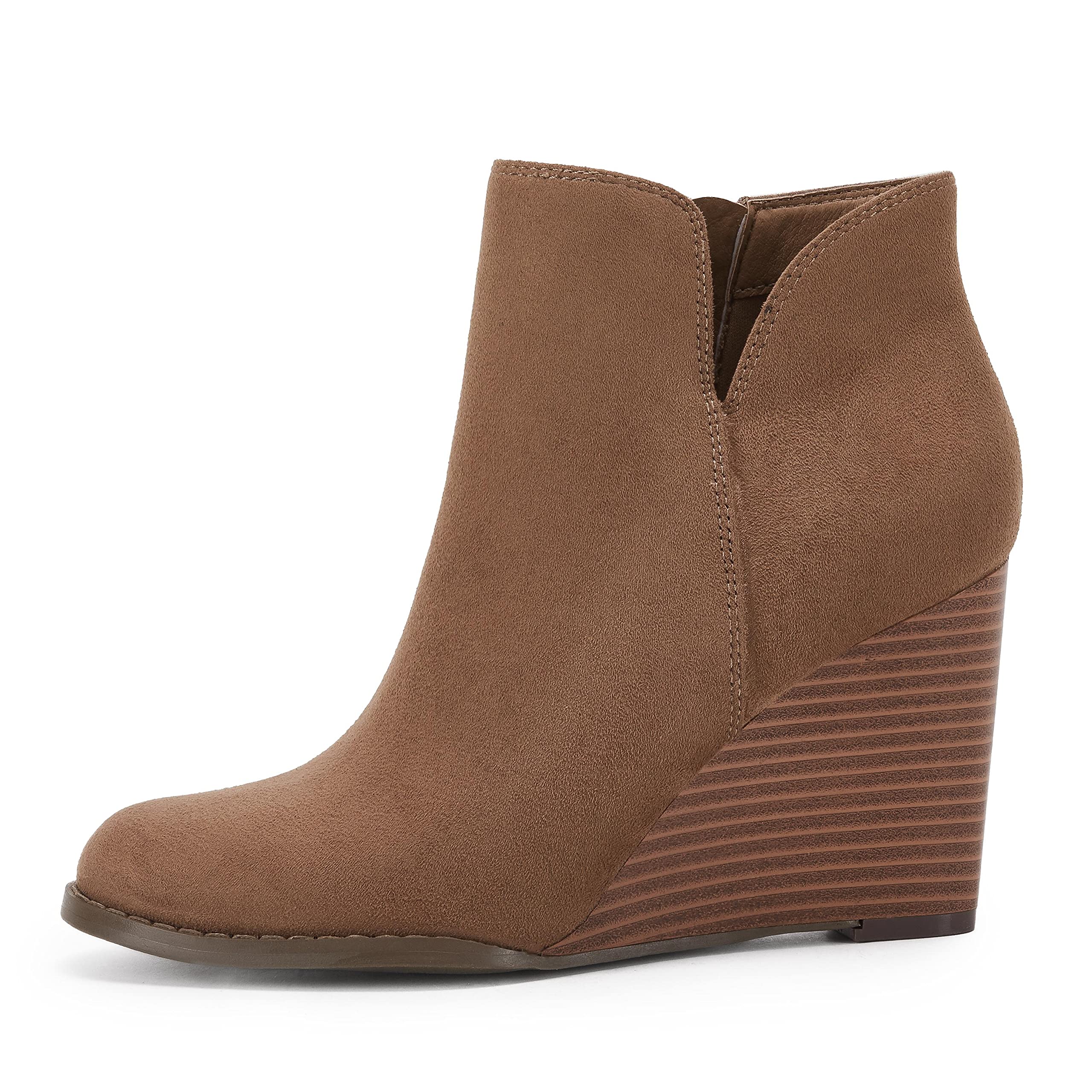 Coutgo Womens Coffee Wedge Ankle Booties