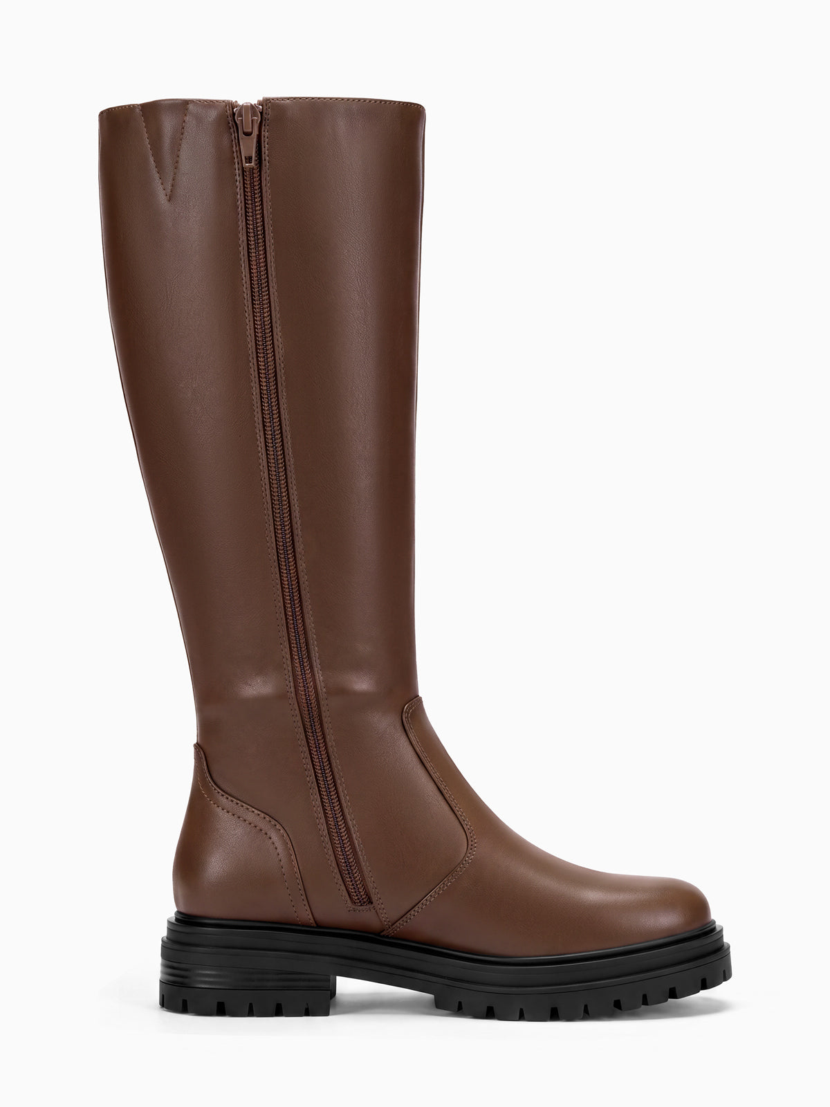 Coutgo Womens Suede Coffee Chunky Heel Knee Boots