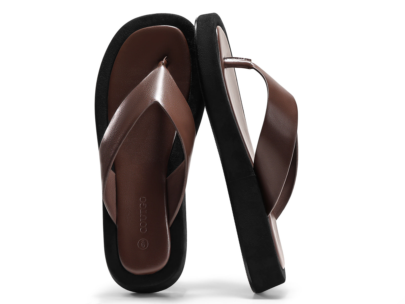 Coutgo Womens Dark Brown Platform Flip Flops Sandals