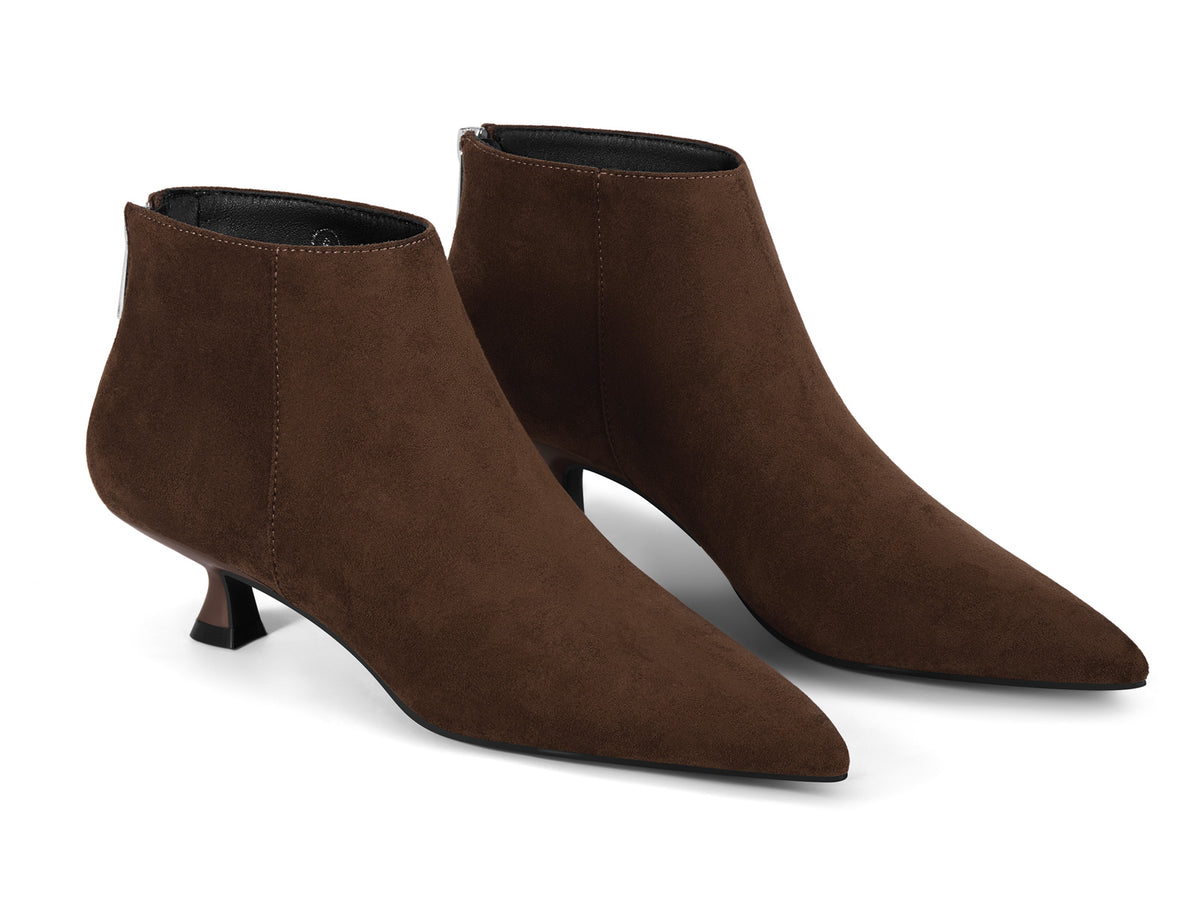 Coutgo Women Coffee Suede Pointed Ankle Booties