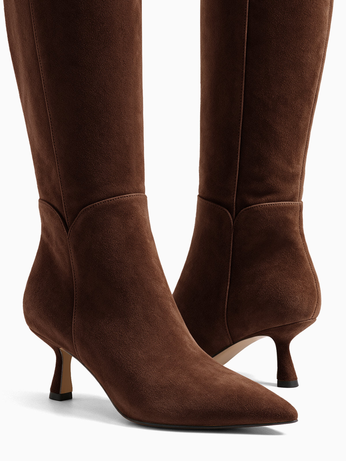 Coutgo Womens Suede Dark Brown Kitten Heel Boots