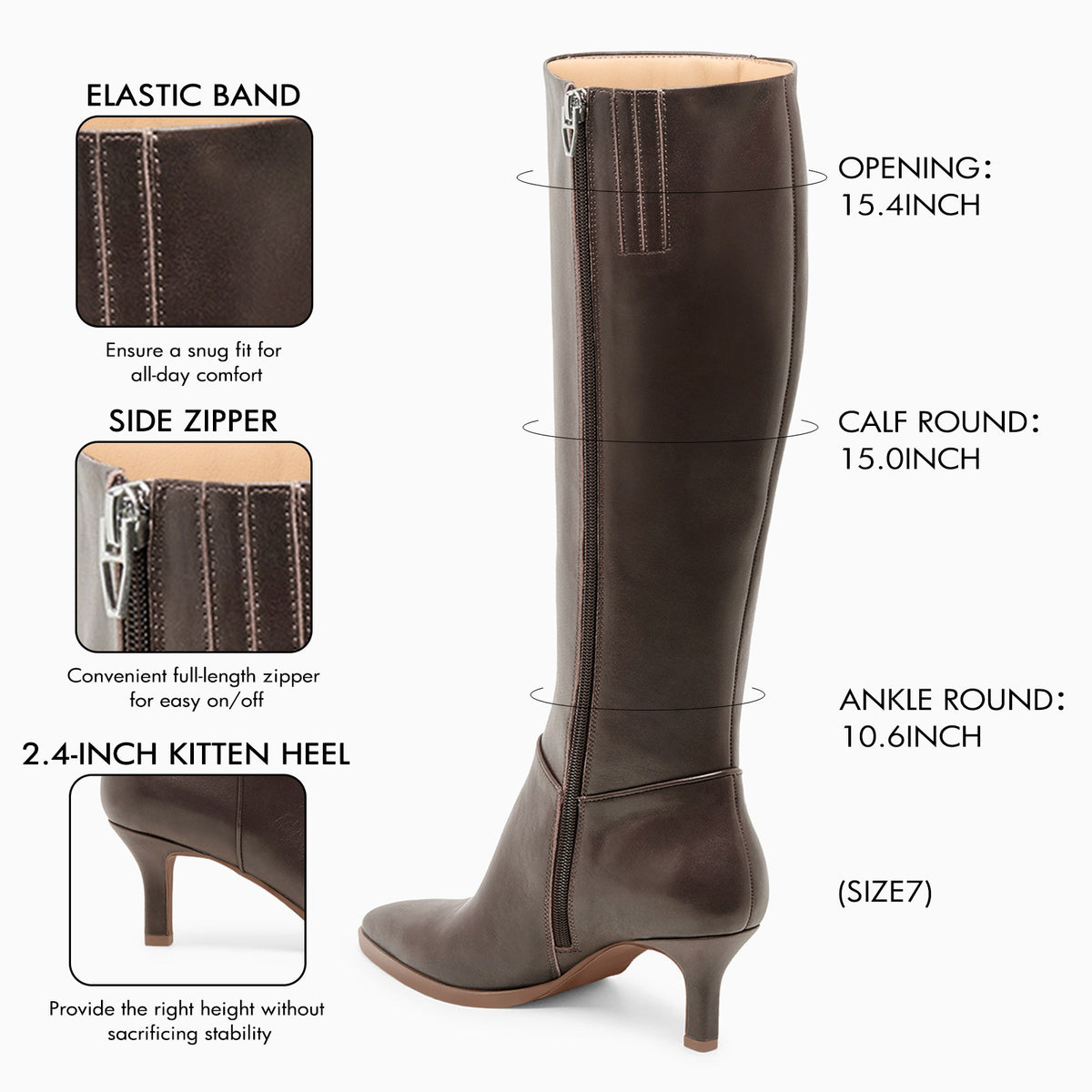 Coutgo Women Coffee PU Pointed Knee Boots