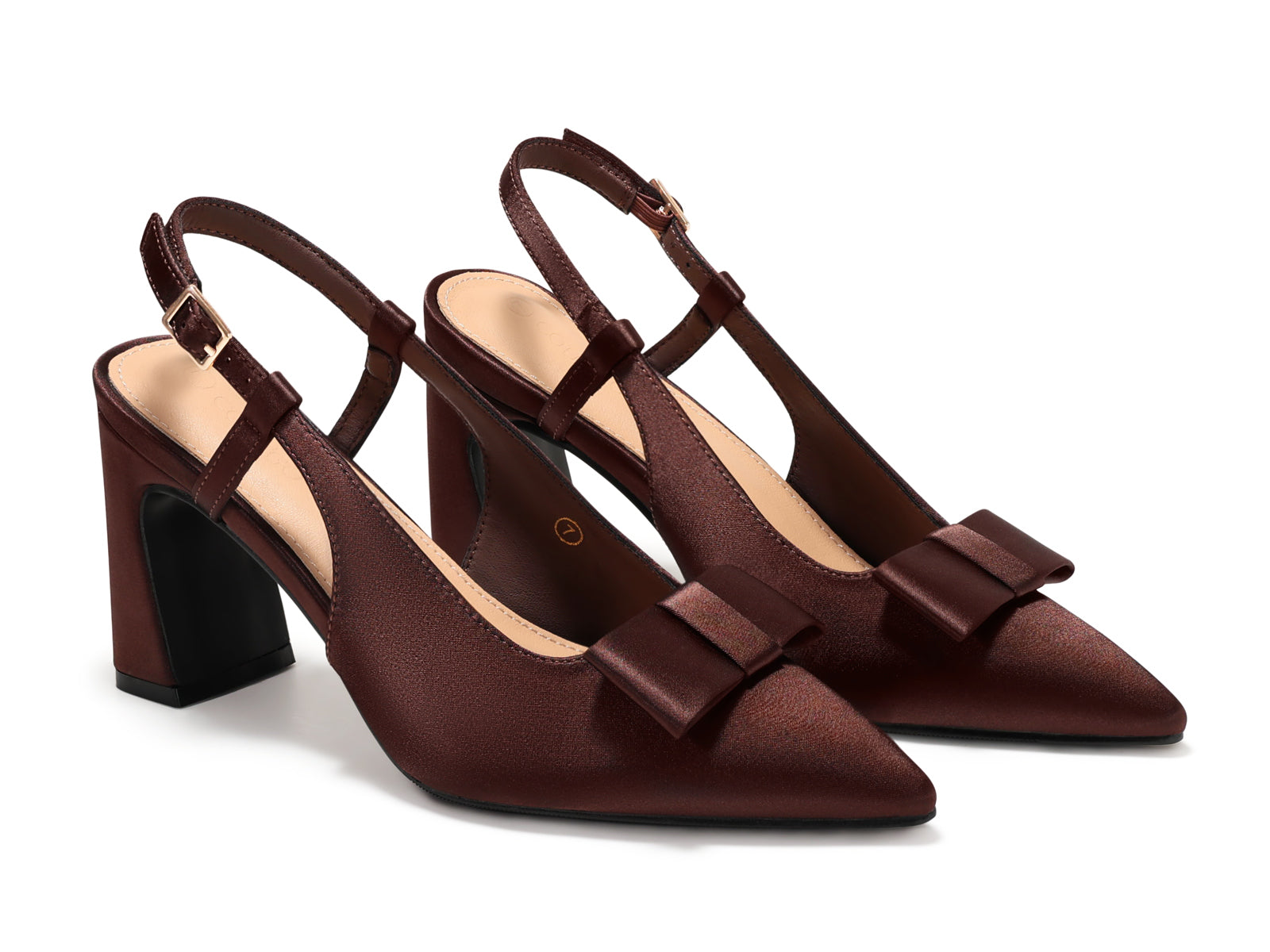 Coutgo Womens Chocolate Brown Slingback Chunky High Heels