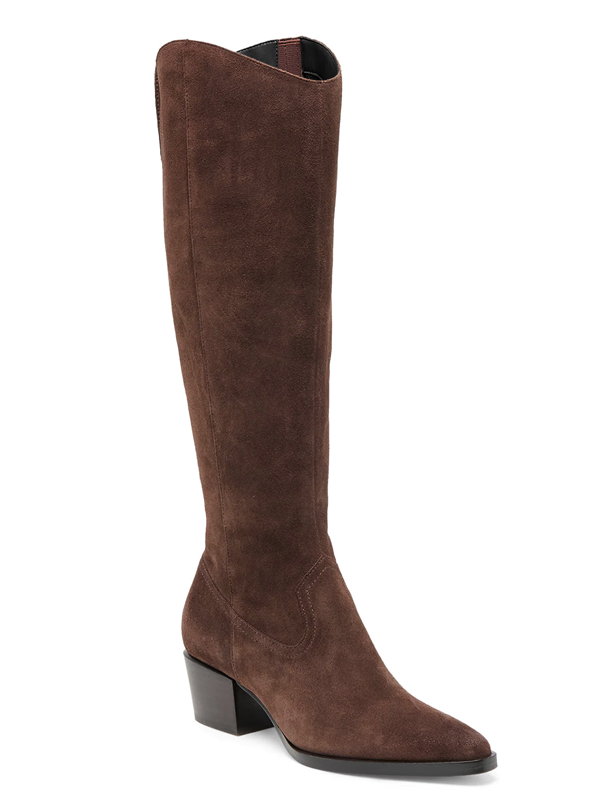 Coutgo Women Suede Chocolate Brown Wide Calf Knee Boots
